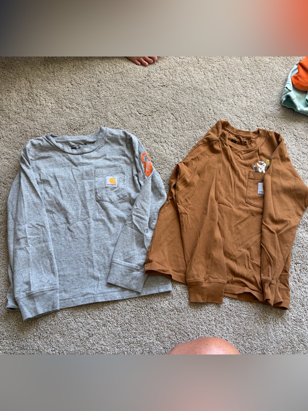 Carhartt Kids Long-Sleeve Pocket Tees - Gray & Brown